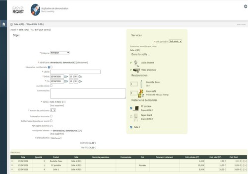 gestion des prestations associées aux salles EasyRequest